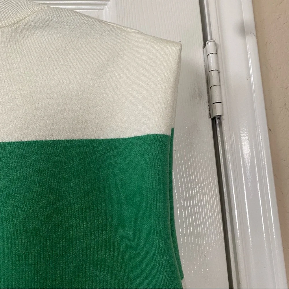 Anthropologie Maeve Green & Cream Striped Muscle Knit Sleeveless Tee Size 1X - Picture 8 of 14